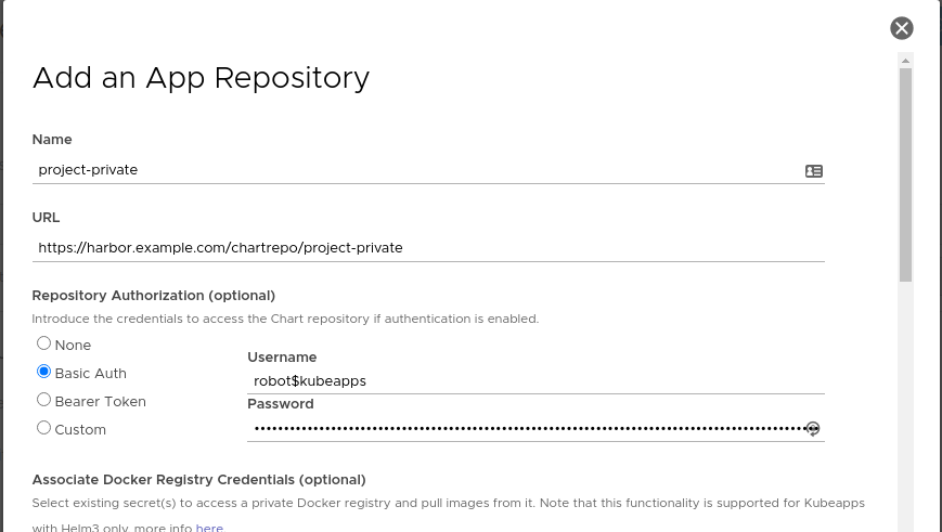 AppRepository with imagePullSecret
