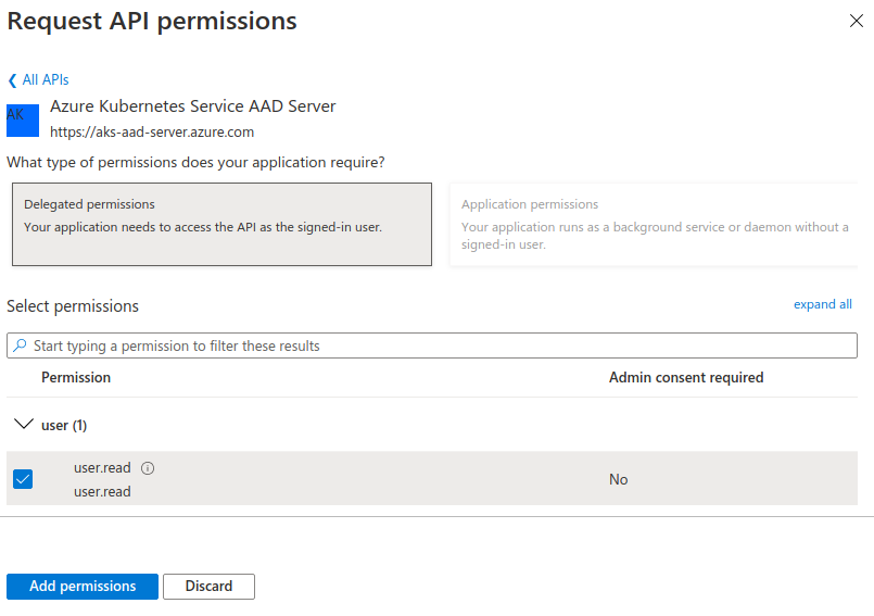 Selecting user.read permission