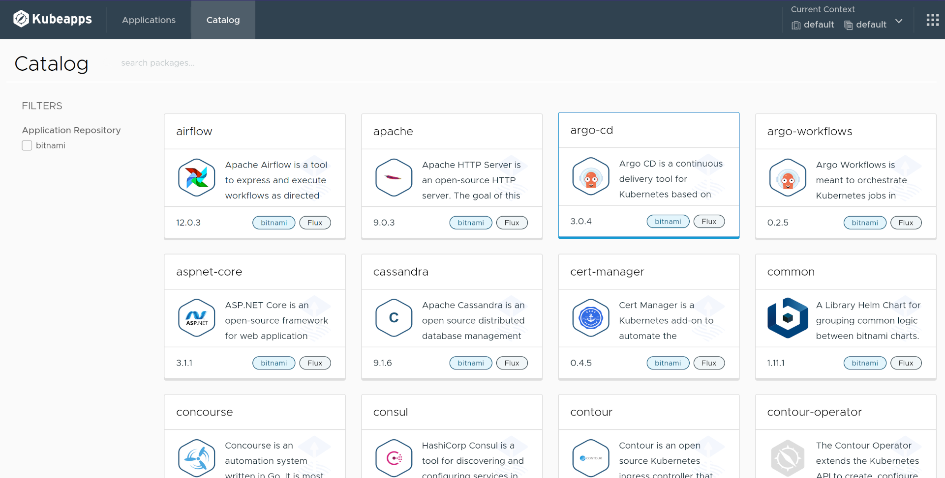 Catalog page with Flux Packages