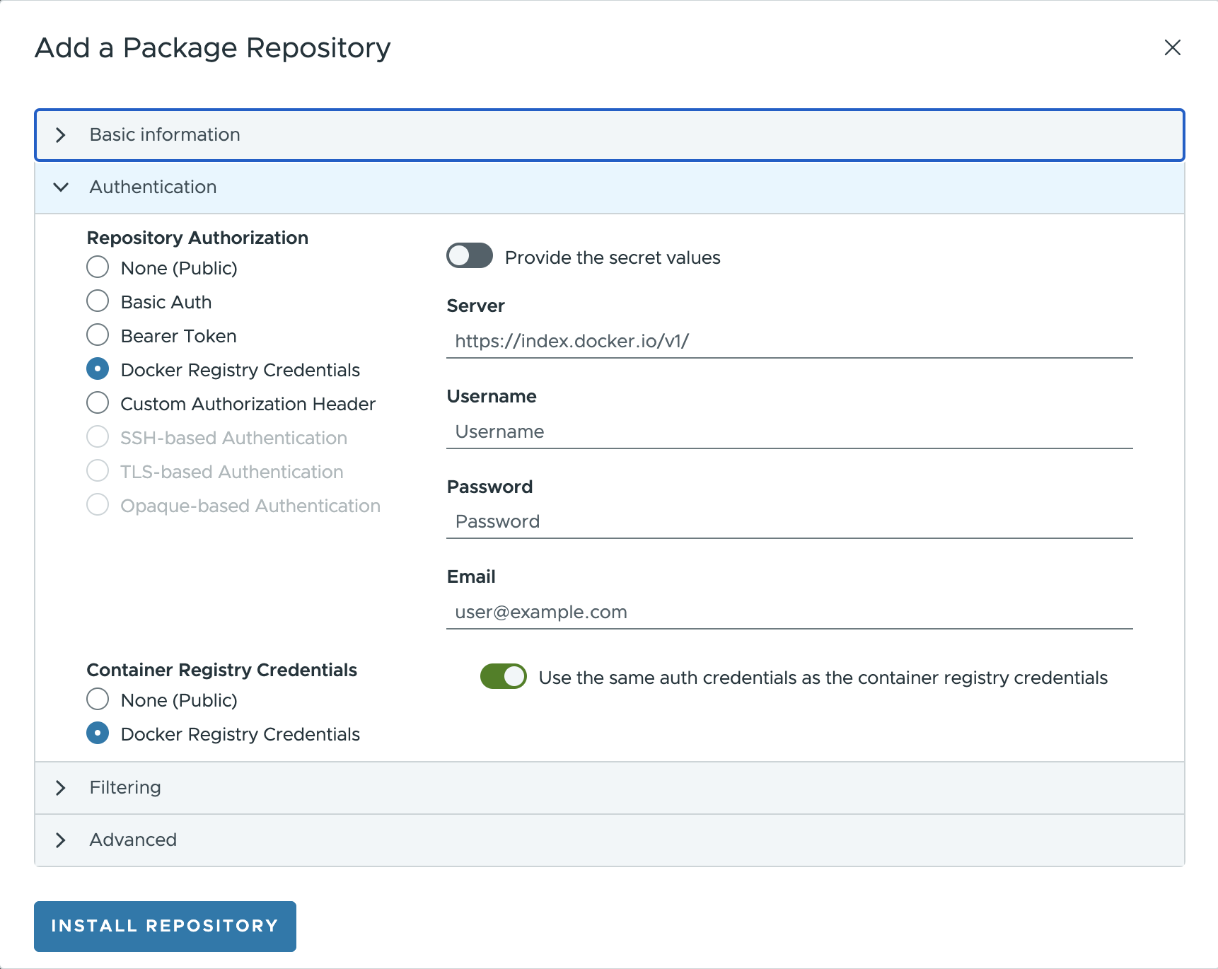 Package repositories modal part 3